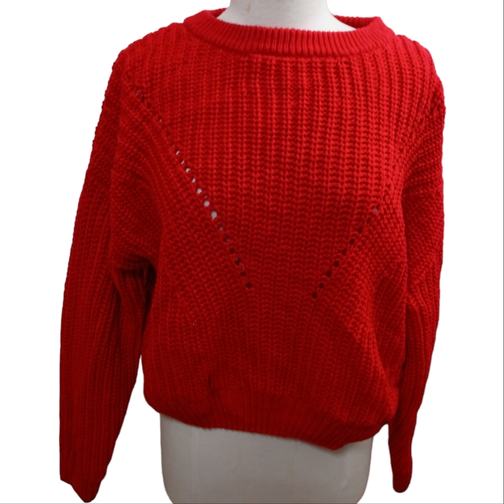 H&M Woman's Size Large Red Knit Ribbed Sweater